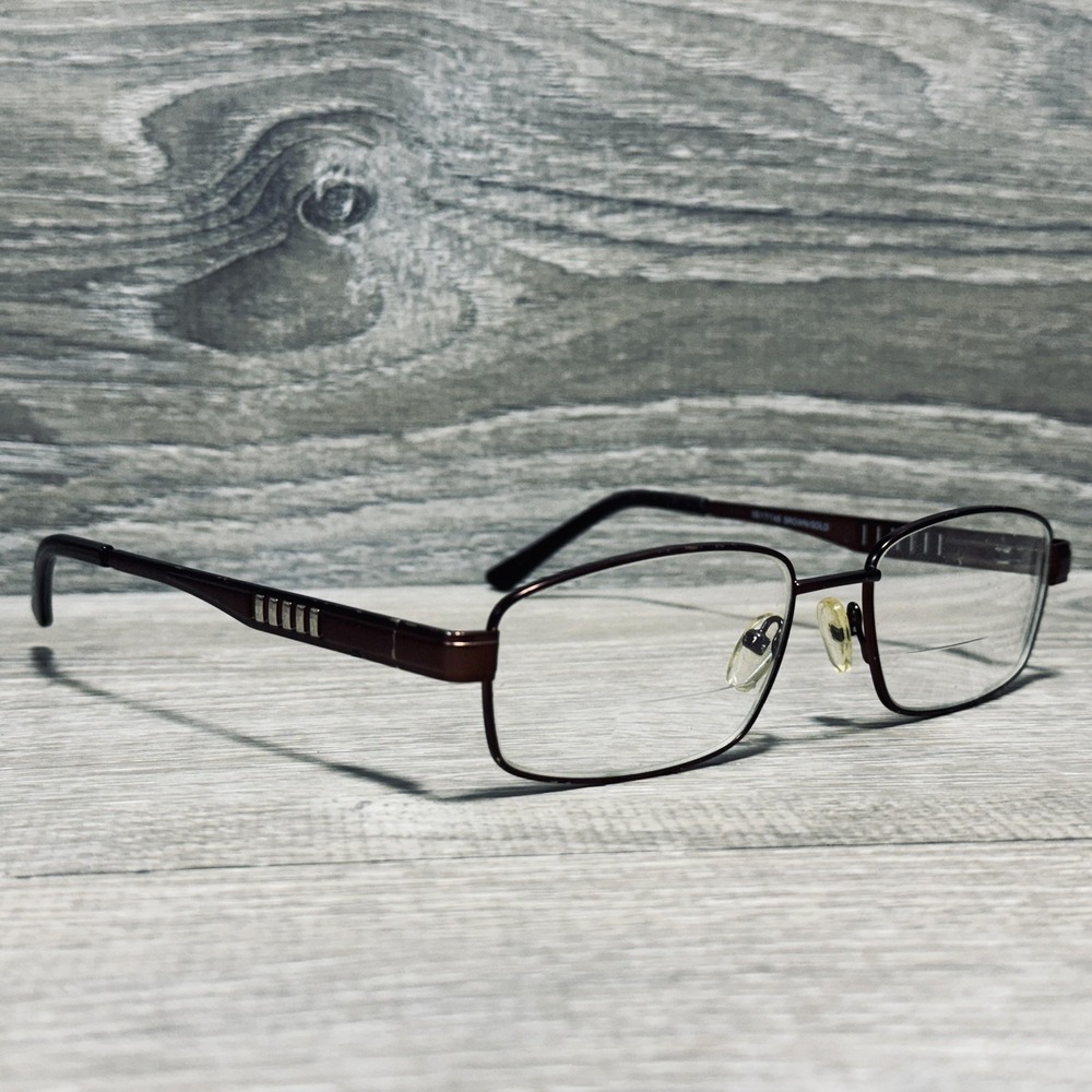 Enhance 3858 Eyeglass Frames Mens 55-17-145 Brown‎ Gold Rectangular Frames Only